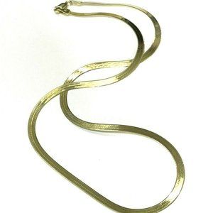 Solid 14K Yellow Gold 4mm Wide Smooth Herringbone Chain Collar Necklace 18" NEW